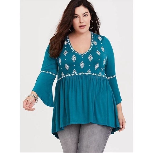torrid Tops - Torrid Aqua Blue Embroidered Top size 2X